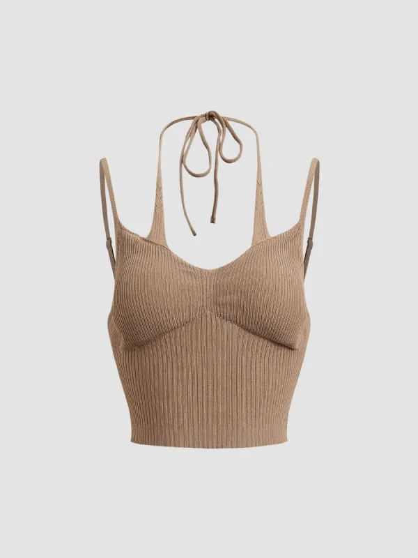 Halter Padded Ribbed Crop Cami Top sold by COMMENSE
