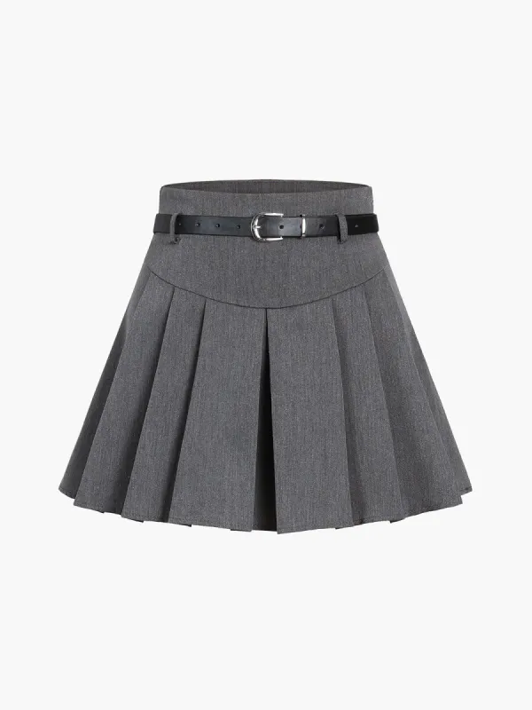 Shine On Belted Pleat Mini Skirt sold by COMMENSE