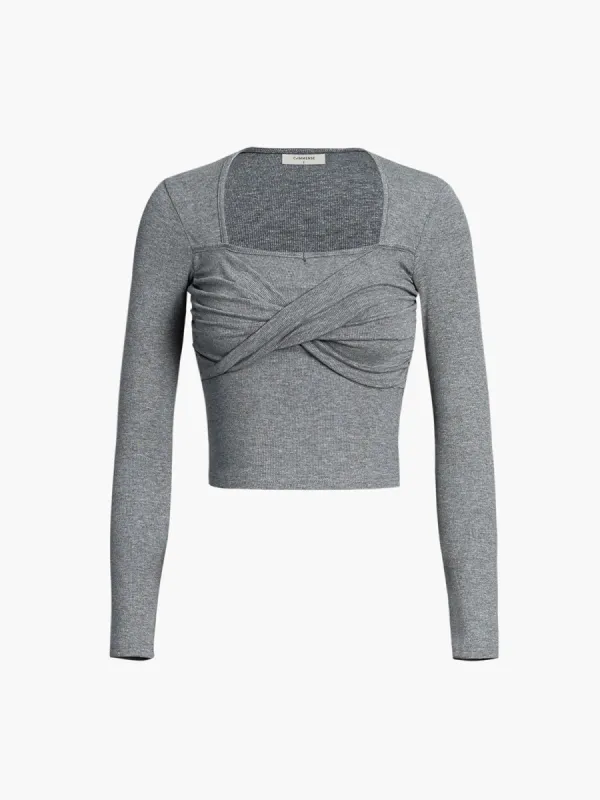 Twisted Cup Detail Ruched Square Neck Top sold by COMMENSE