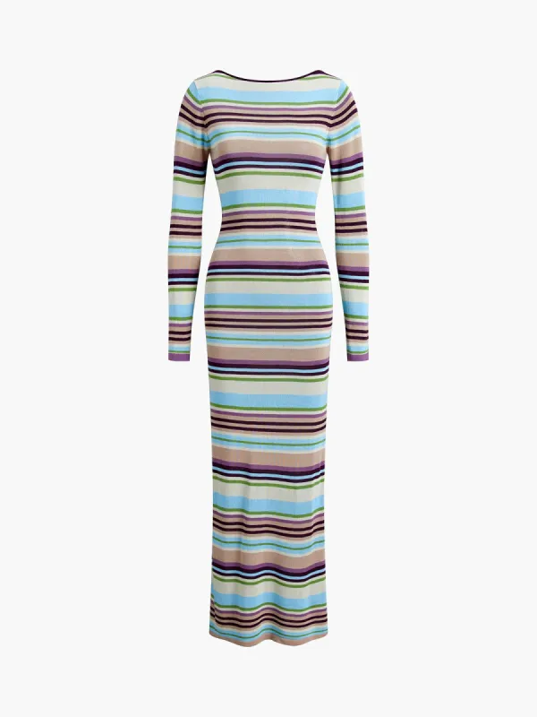 Rainbow Stripe Open Back Flowy Long Dress sold by COMMENSE