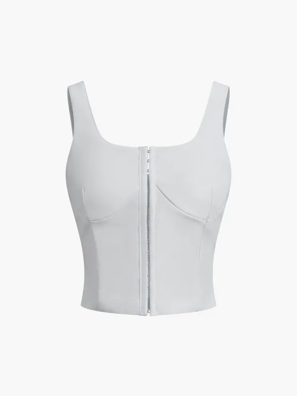 Faux Leather Hook-and-Eye Crop Tank Top sold by COMMENSE