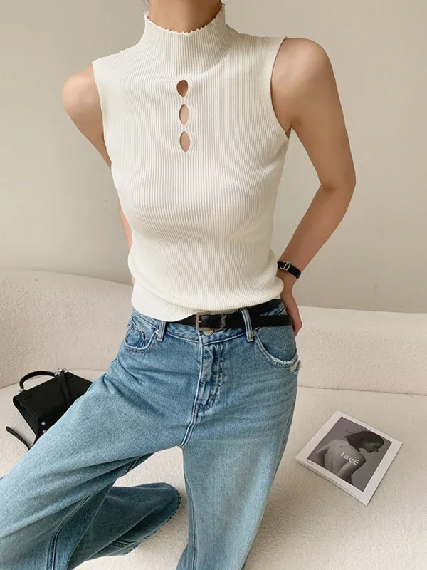 Mock Neck Keyhole Tank Top sold by COMMENSE