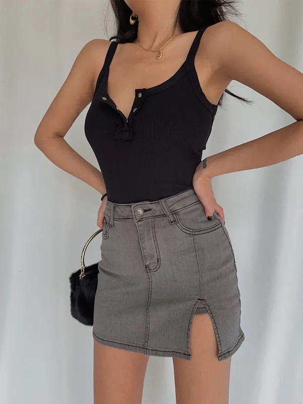 Grey Denim Jean Skirt made by COMMENSE