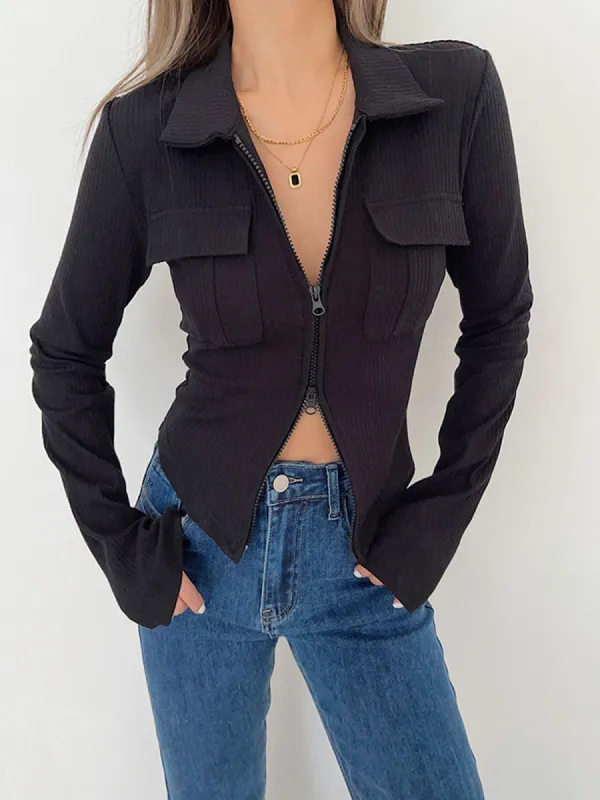 Two Way Zip Pockets Polo Collared Shirt sold by COMMENSE