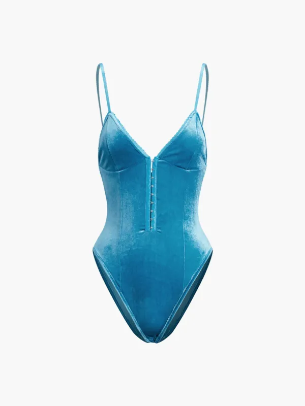 Hook-and-Eye Velvet Bodysuit made by COMMENSE