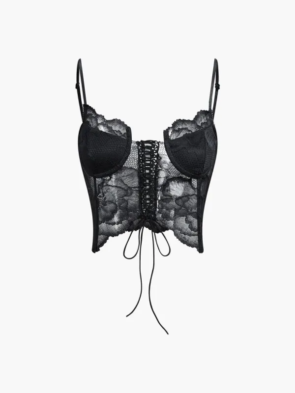 Lace Tie Corset Crop Cami Top sold by COMMENSE