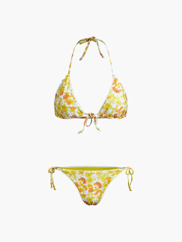Sunshine Floral Tie Back Halter Two Piece Bikini Set sold by COMMENSE