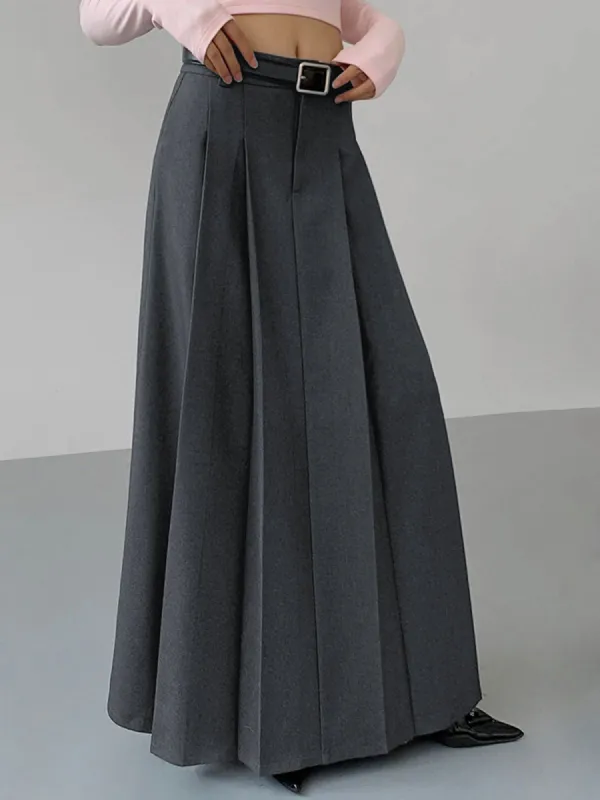 Unbelted Pleated Long Skirt sold by COMMENSE