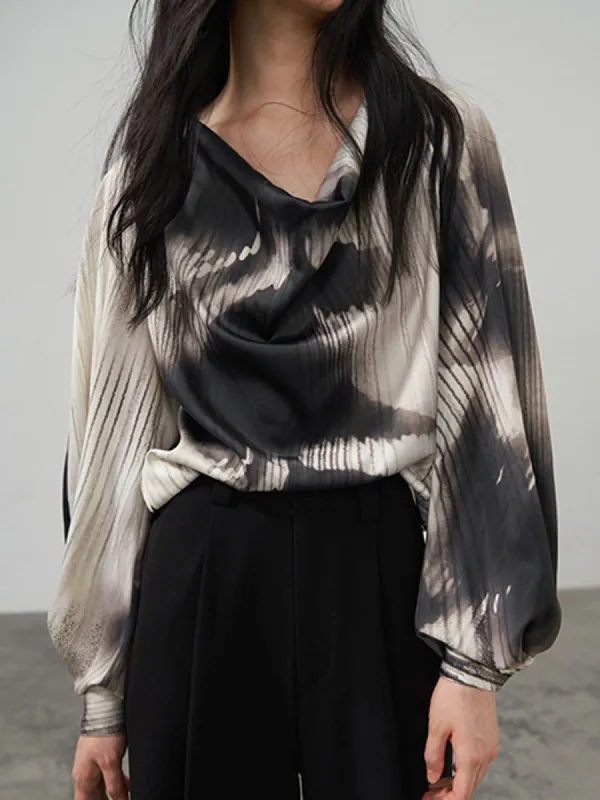 Tie Dye Cowl Neck Long Sleeve Oversized Shirt sold by COMMENSE