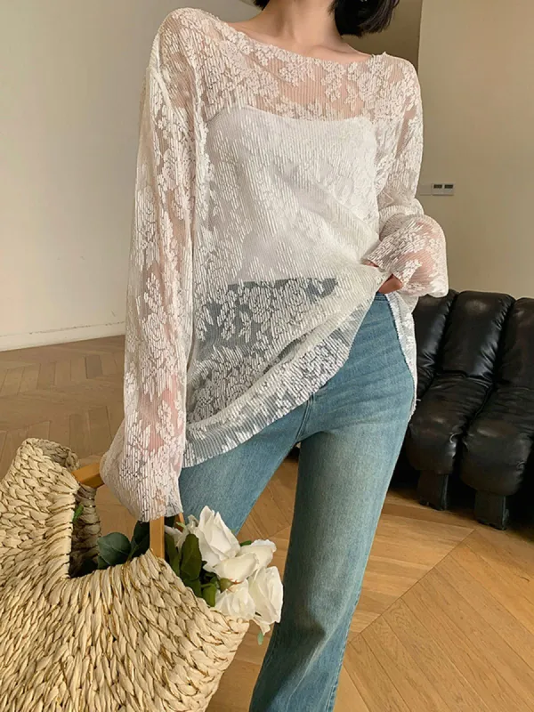 Floral Lace See Through Blouse sold by COMMENSE