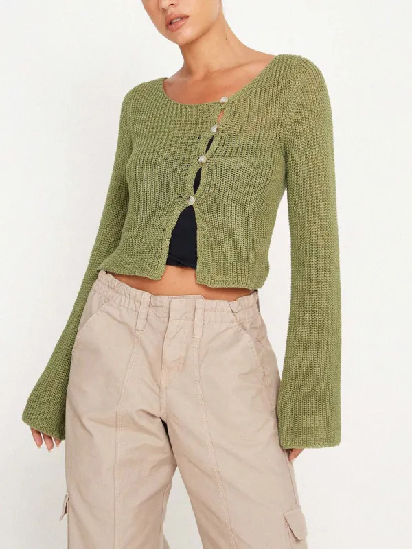 Oblique Buttoned Long Sleeve Cardigan sold by COMMENSE