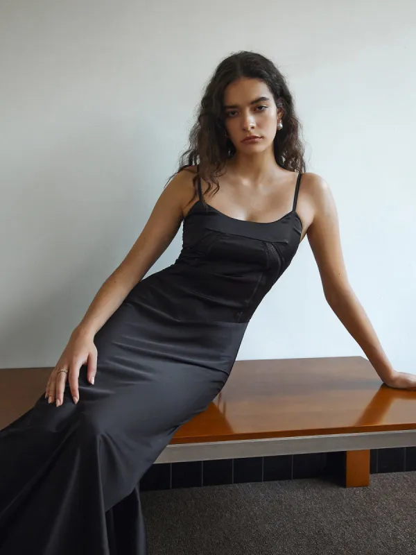 Tie Back Satin Slip Long Dress sold by COMMENSE