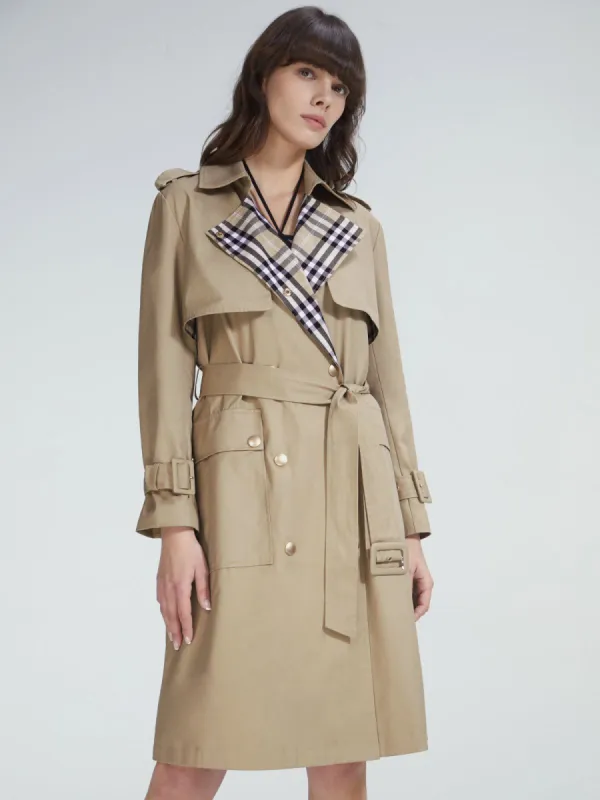 Single Breasted Buckle Sleeve Mid Length Lined Trench Coat sold by COMMENSE
