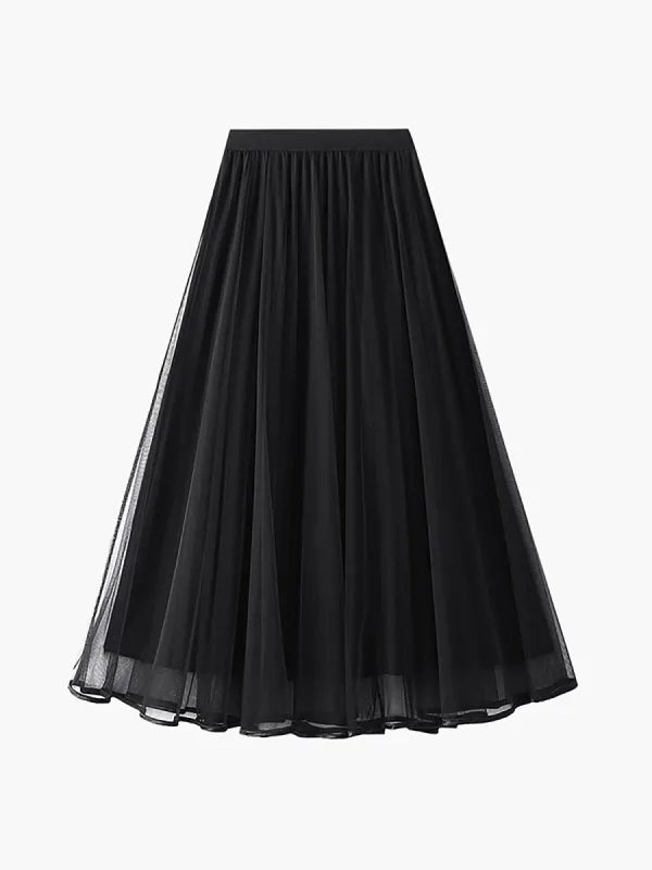 Double Layer Mesh Pleat Midi Skirt sold by COMMENSE