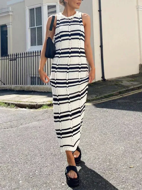 Stripe Eyelet Long Sweater Dress sold by COMMENSE