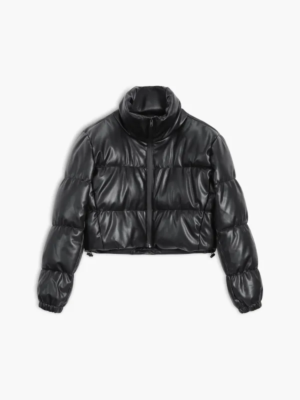 Faux Leather Quilted Puffer Coat sold by COMMENSE