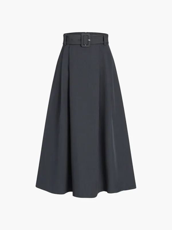 Belted A-Line Midi Skirt sold by COMMENSE