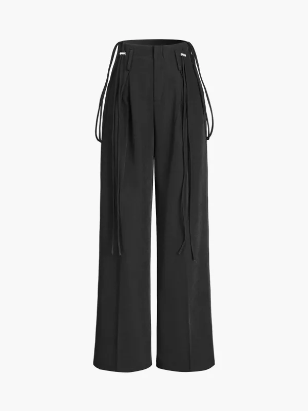 Drawstring Detail Wide Leg Dress Pants sold by COMMENSE
