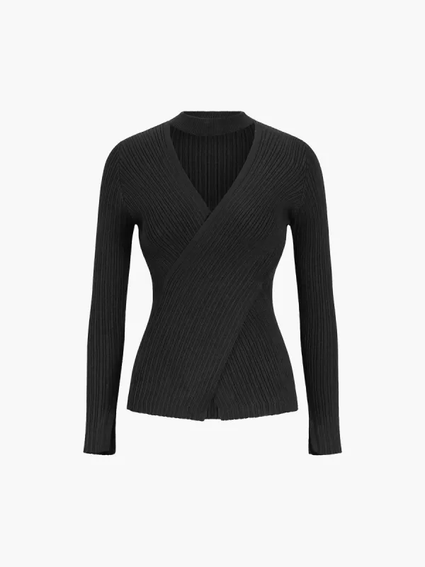 Cutout Criss Cross Long Sleeve Knit Top sold by COMMENSE
