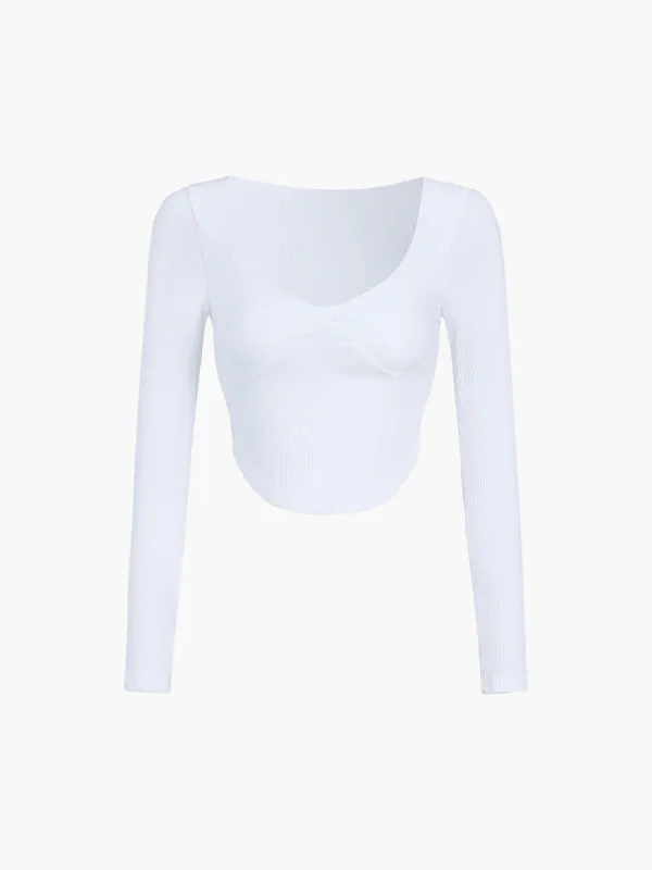 Bustier Long Sleeve Twist Rib Crop Top sold by COMMENSE