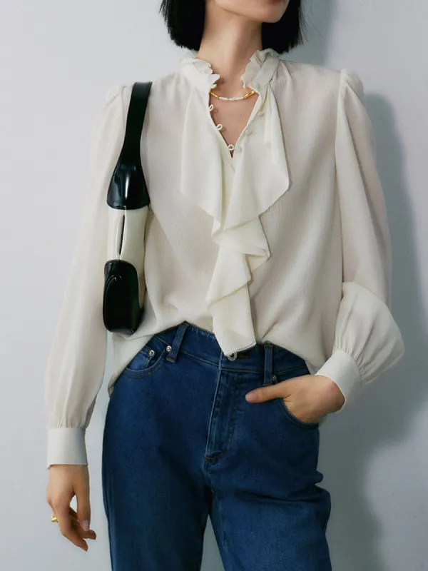 Textured Ruffle Detail Frilly Blouse sold by COMMENSE