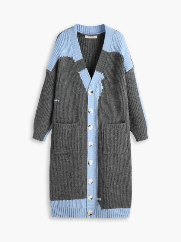 Oversized Colorblock Longline Cardigan sold by COMMENSE