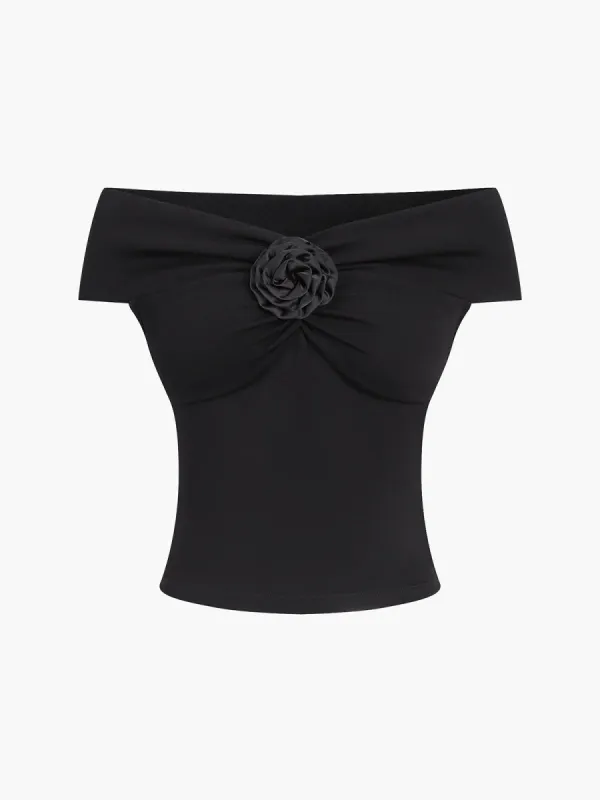Rosette Off Shoulder Blouse sold by COMMENSE