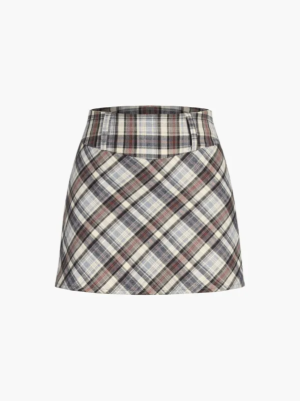 Tartan Zippered Mini Skirt sold by COMMENSE