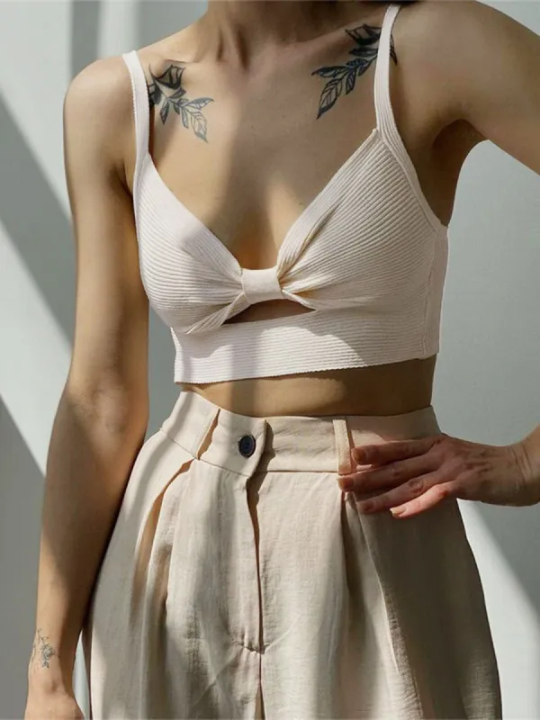 Bow Tie Cutout Rib Cami Top sold by COMMENSE