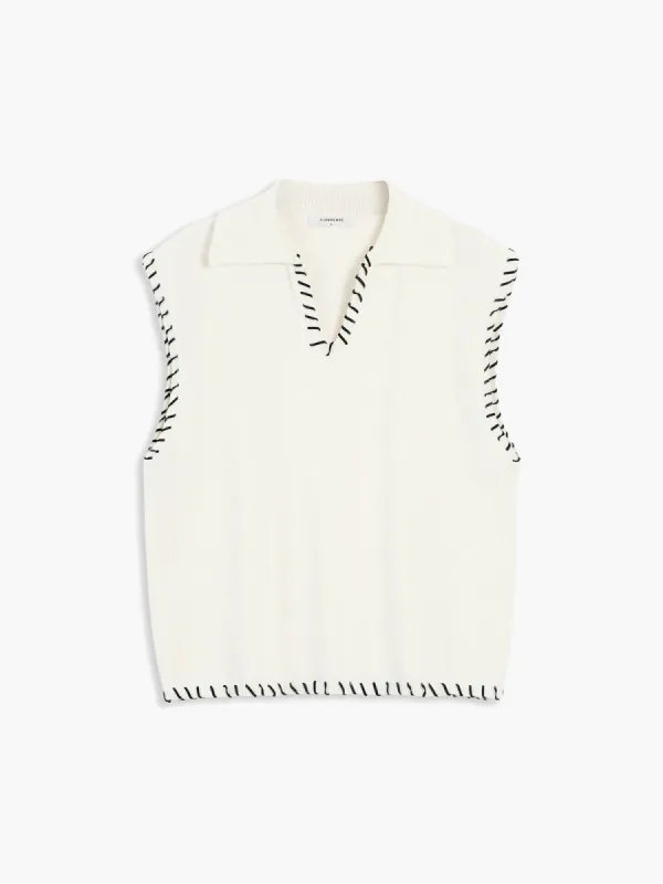 Contrast Stitches Trim Sweater Vest sold by COMMENSE