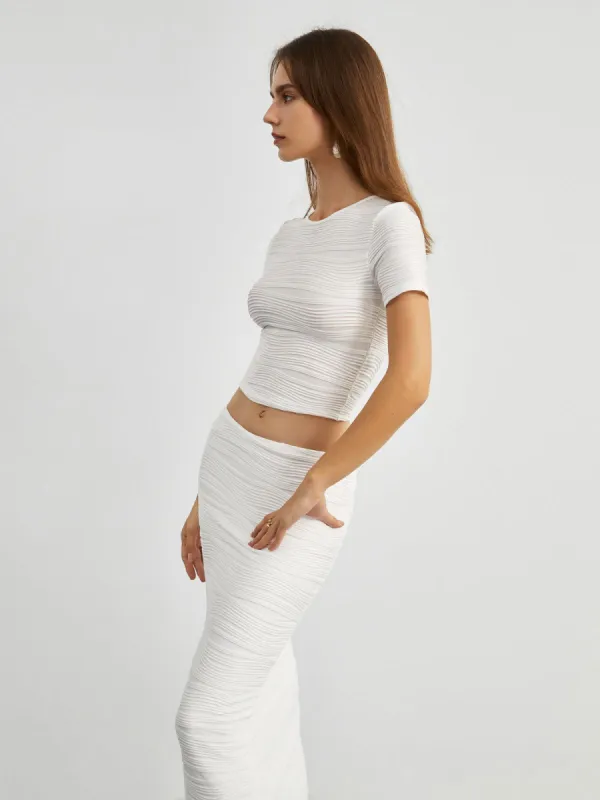 Wavy Textured Two Piece Skirt Set made by COMMENSE