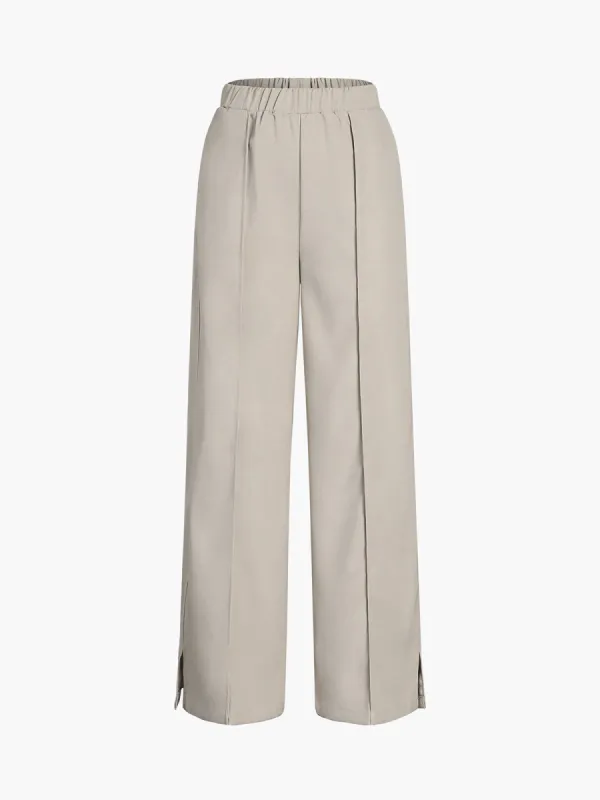 Elastic Waistband Pockets Slit Wide Leg Pants sold by COMMENSE