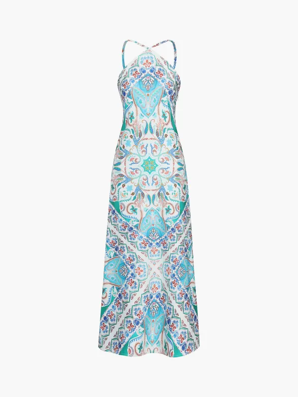 Paisley Open Back Tied Zippered Midi Dress sold by COMMENSE