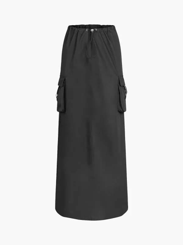 Cargo Drawstring Pockets Maxi Skirt sold by COMMENSE