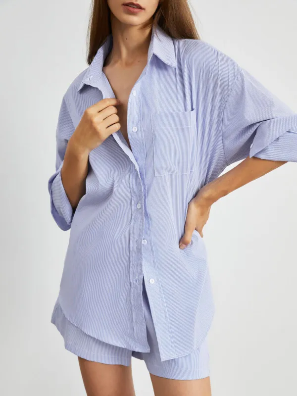 Weekend Stripe Two Piece Shorts Set made by COMMENSE