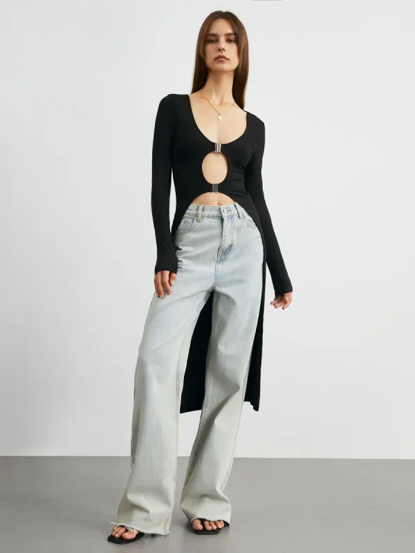 Cutout Long Sleeve Long Top sold by COMMENSE
