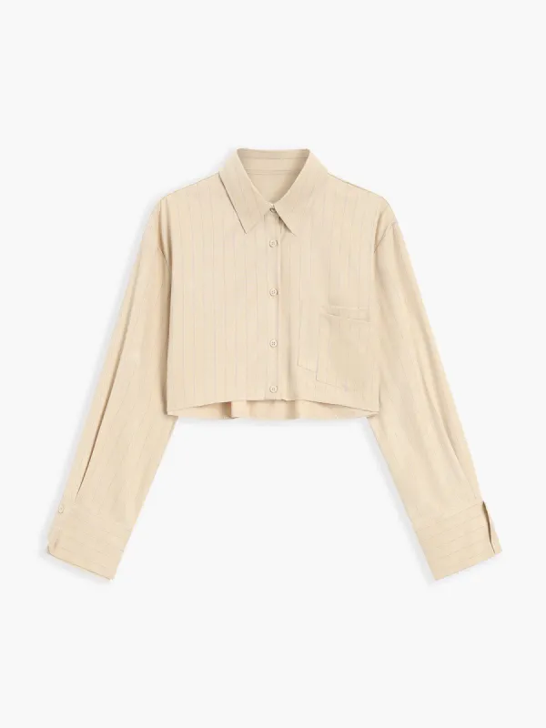 Pinstripe Button Down Crop Top sold by COMMENSE