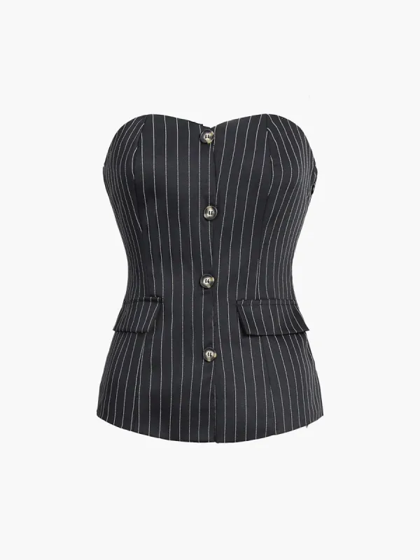 Sweetheart Pinstripe Zippered Tube Top sold by COMMENSE