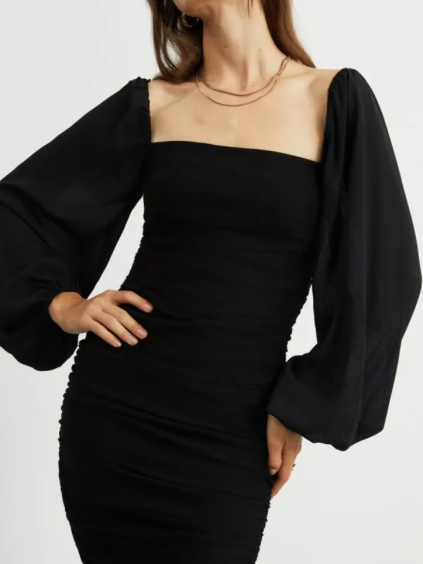 Mesh Puff Long Sleeve Short Dress sold by COMMENSE