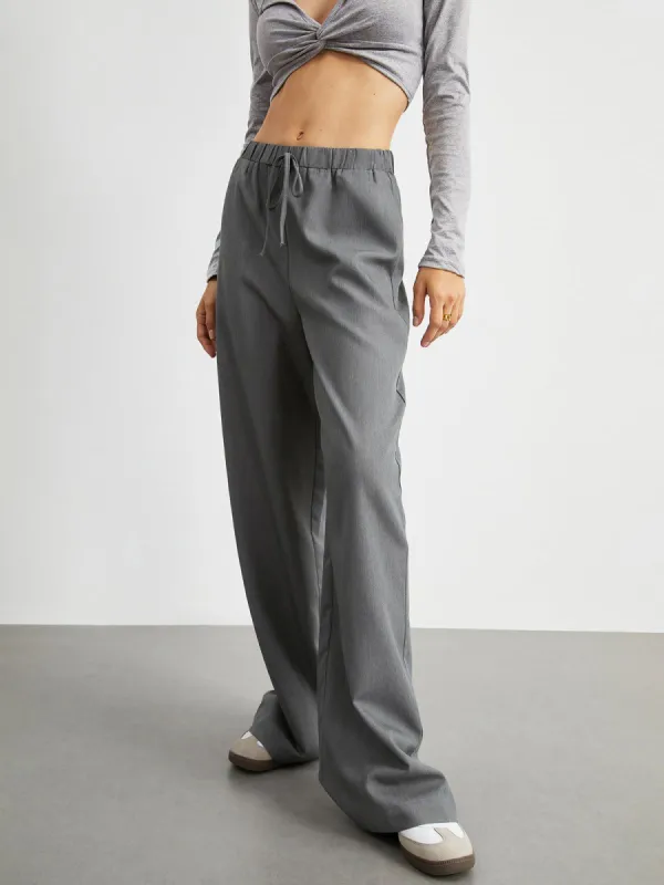 Elastic Waistband Pockets Drawstring Wide Leg Pants made by COMMENSE