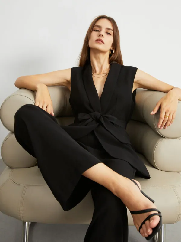 Weekend Sleeveless Tied Blazer sold by COMMENSE