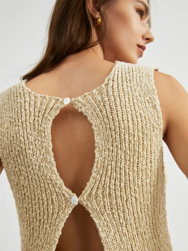 Leisure Back Buttoned Rib Tank Top sold by COMMENSE