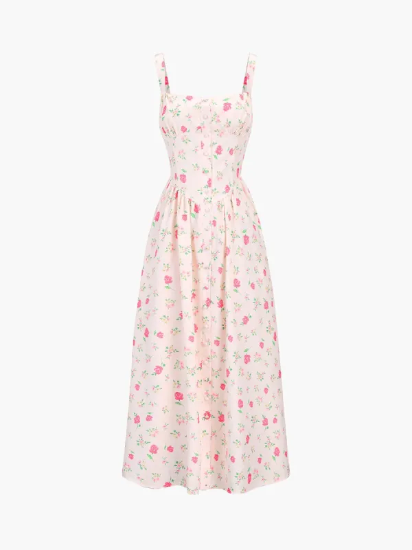 Barbiecore Button Down Floral Midi Dress made by COMMENSE