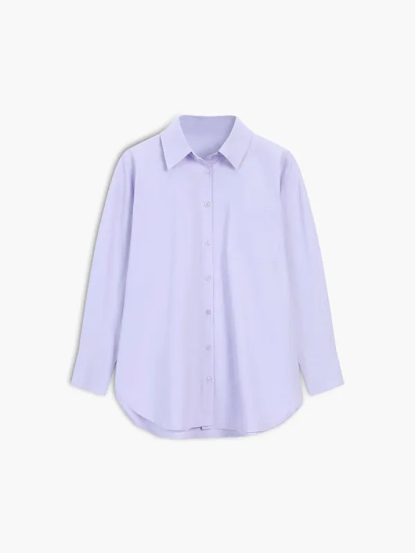 Lavender Button Down Oversized Shirt sold by COMMENSE