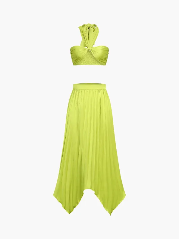 Fresh Summer Halter Pleat Two Piece Skirt Set sold by COMMENSE