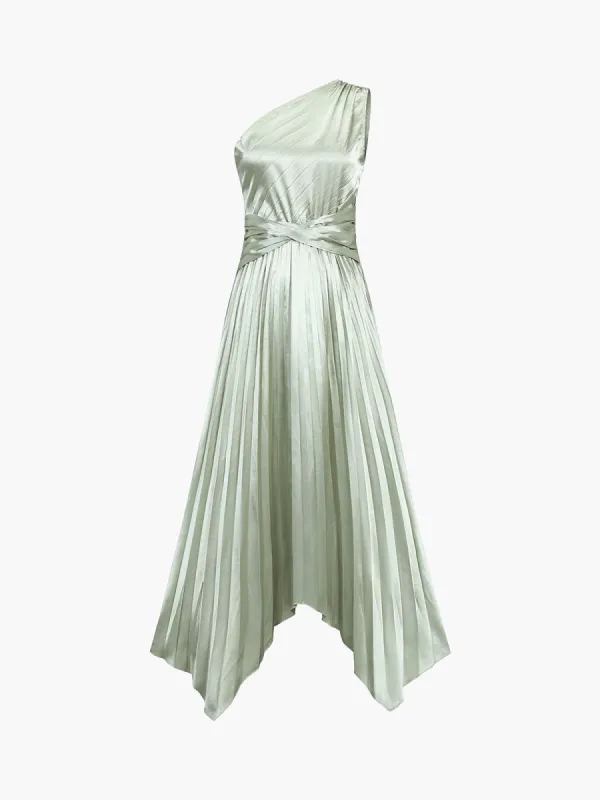 Satin One Shoulder Pleat Midi Dress sold by COMMENSE