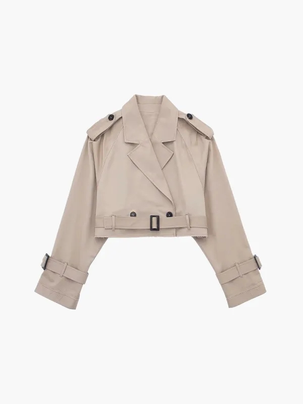 Raw Hem Crop Trench Coat sold by COMMENSE