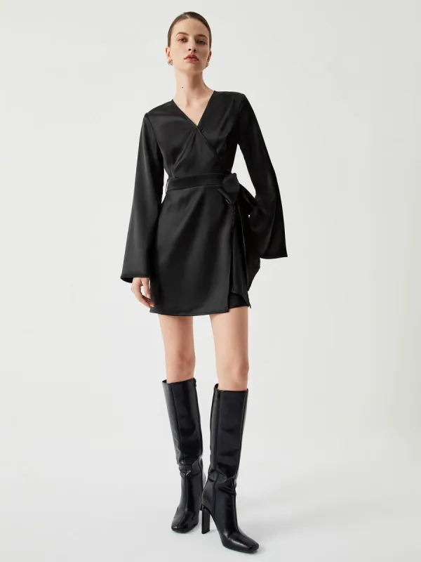 Satin Tied Wrap Dress sold by COMMENSE