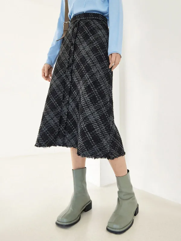 Tweed Checkered Midi Skirt sold by COMMENSE