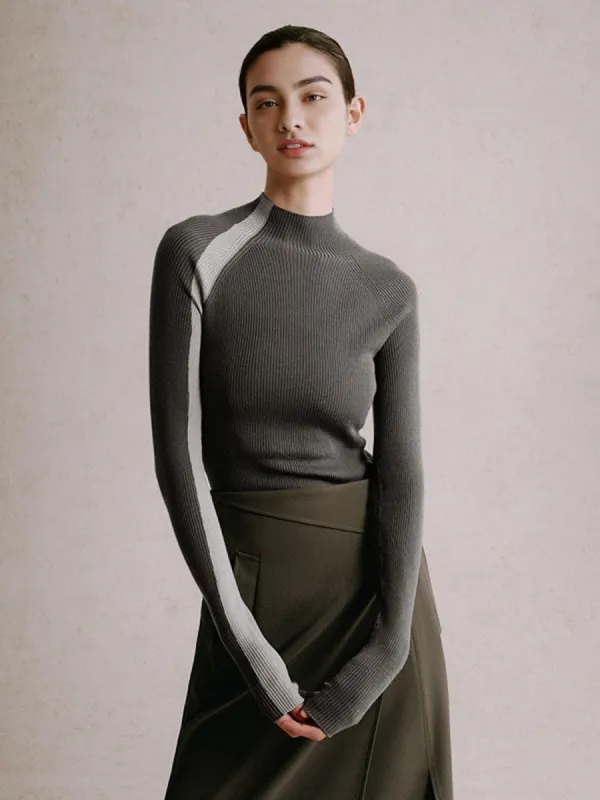 Panel Mock Neck Knit Top sold by COMMENSE